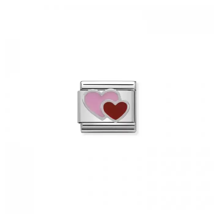 SKU-51129 / Link Nomination Pink and Red Double Heart Ανοξείδωτο Ατσάλι με Σμάλτο 
