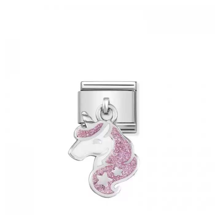 SKU-51051 / Link Nomination Pink Glitter Unicorn Pendant Ανοξείδωτο Ατσάλι & Ασήμι 925°