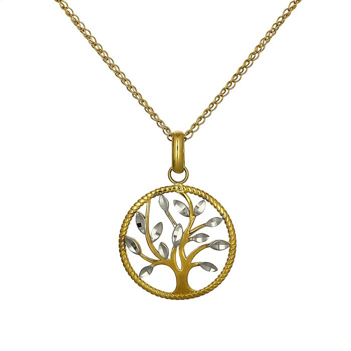 SKU-51641 / Μενταγιόν Δέντρο της Ζωής Λευκόχρυσος & Χρυσός Κ9
