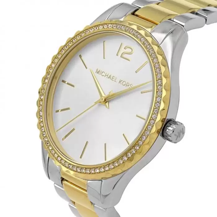Ρολόι Γυναικείο MICHAEL KORS Layton με Κρύσταλλα & Δίχρωμο Μπρασελέ από Ανοξείδωτο Ατσάλι | MK6899 SKU-51556