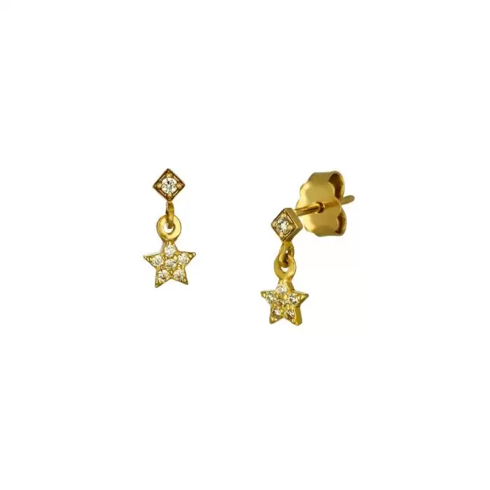 SKU-51746 / Σκουλαρίκια Αστέρι Χρυσός Κ14 με Ζιργκόν