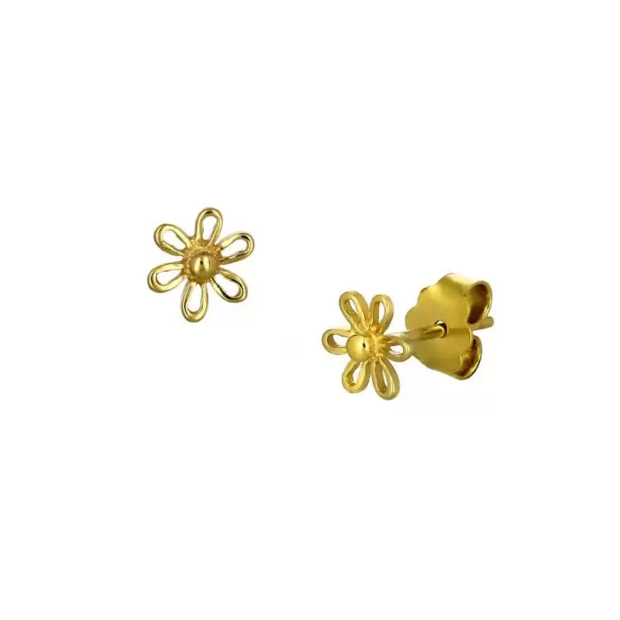 SKU-51744 / Σκουλαρίκια Λουλούδι Χρυσός Κ14 με Ζιργκόν