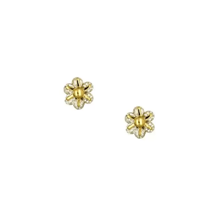 SKU-51747 / Σκουλαρίκια Λουλούδι Χρυσός Κ14 με Ζιργκόν