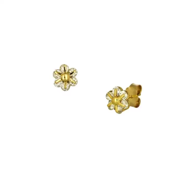 SKU-51747 / Σκουλαρίκια Λουλούδι Χρυσός Κ14 με Ζιργκόν