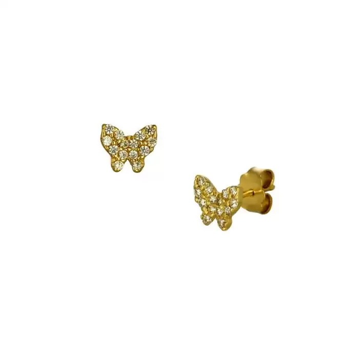 Σκουλαρίκια Πεταλούδα Χρυσός Κ14 με Ζιργκόν