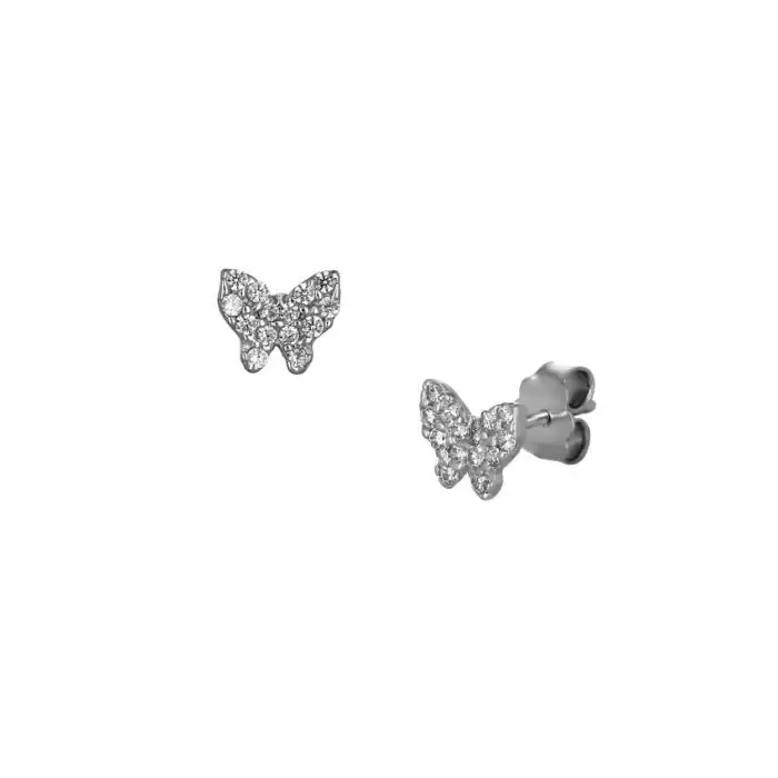 Σκουλαρίκια Πεταλούδα Λευκόχρυσος  Κ14 με Ζιργκόν