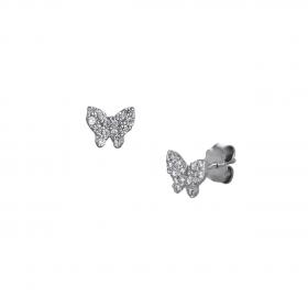 Σκουλαρίκια Πεταλούδα Λευκόχρυσος Κ14 με Λευκά Ζιργκόν SKU-51764