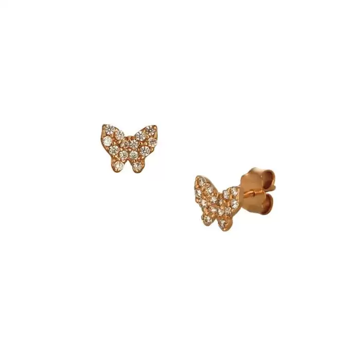 Σκουλαρίκια Πεταλούδα Ροζ Χρυσός Κ14 με Ζιργκόν