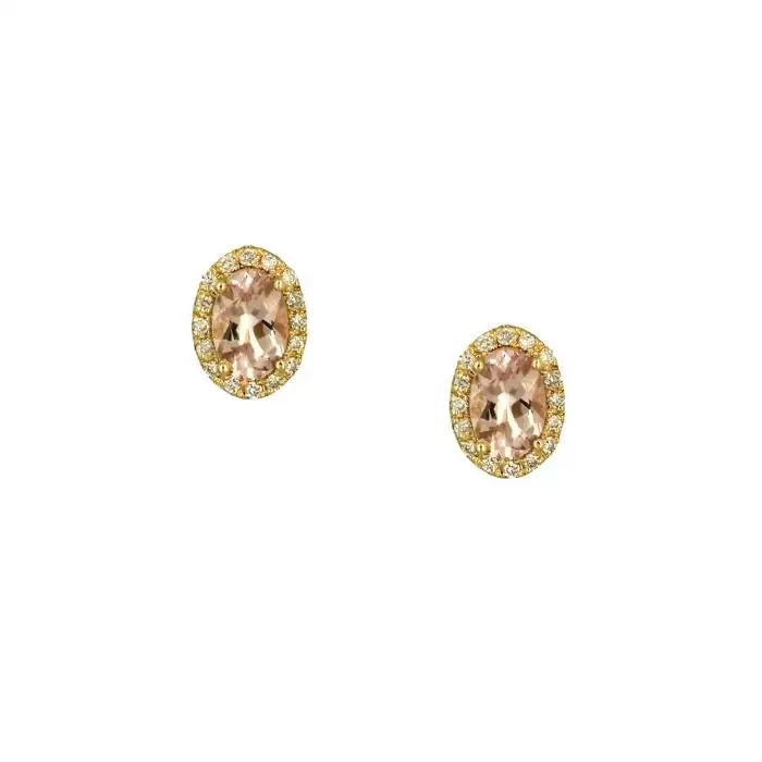 SKU-51152 / Σκουλαρίκια Ροζέτα Χρυσός Κ18 με Μοργκανίτη & Διαμάντια