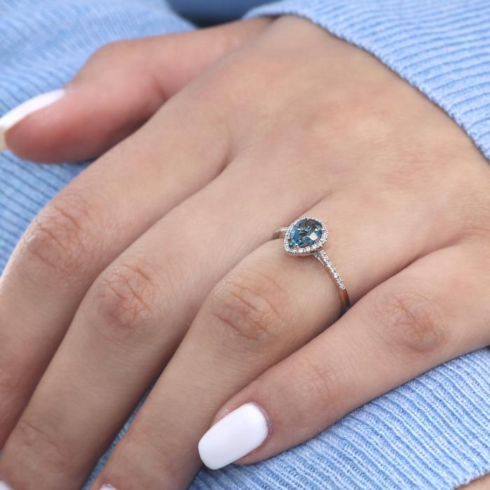 Δαχτυλίδι Λευκόχρυσος Κ18 με London Blue Topaz & Διαμάντι