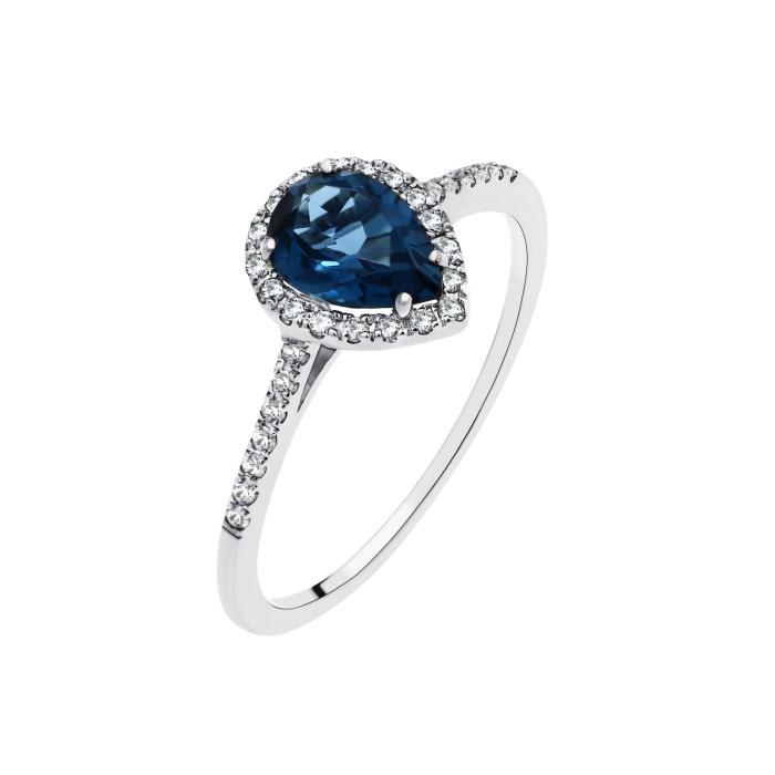 SKU-52292 / Δαχτυλίδι Λευκόχρυσος Κ18 με London Blue Topaz & Διαμάντι