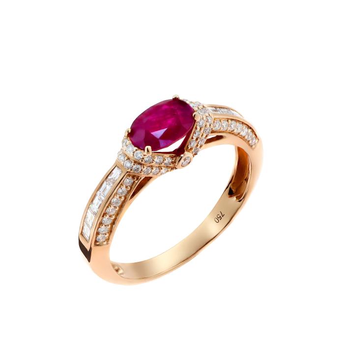 Δαχτυλίδι Ροζ Χρυσός Κ18 με Ρουμπίνι & Διαμάντια SKU-52551