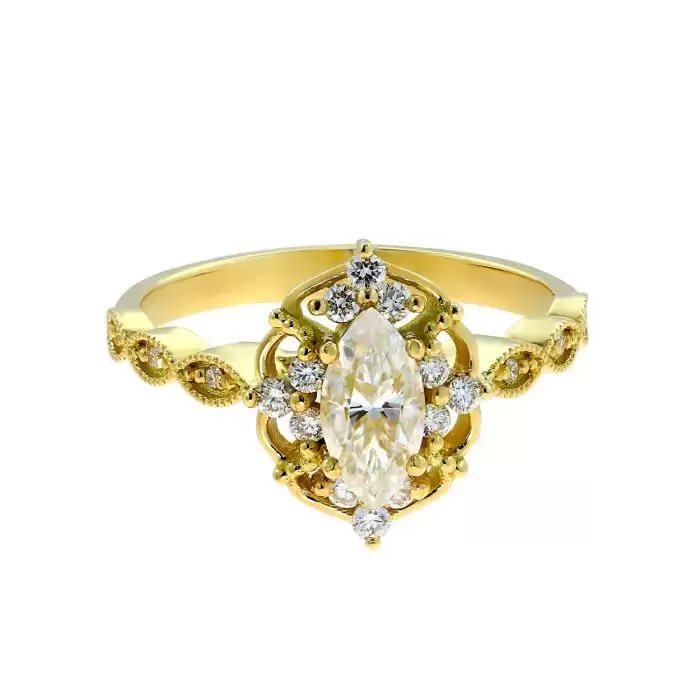 Δαχτυλίδι Μονόπετρο Χρυσός Κ18 με Μοϊσανίτη & Διαμάντια