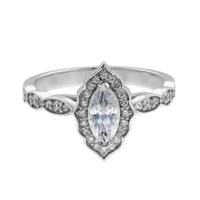 Δαχτυλίδι Ροζέτα Λευκόχρυσος Κ18 με Μοϊσανίτη & Διαμάντια