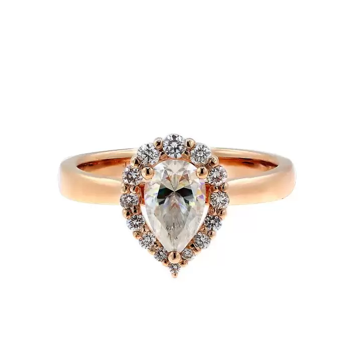 SKU-52546 / Δαχτυλίδι Ροζέτα Ροζ Χρυσός Κ18 με Μοϊσανίτη & Διαμάντια
