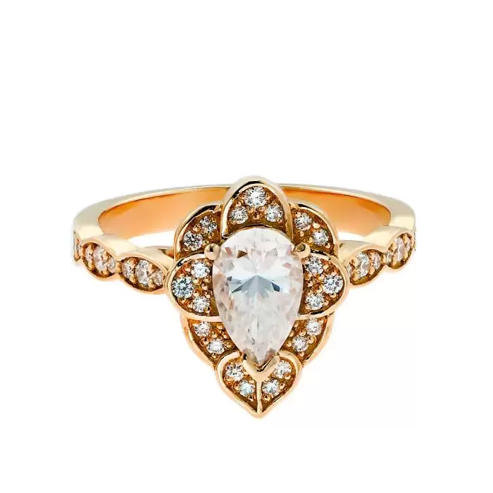SKU-52227 / Δαχτυλίδι Ροζέτα Ροζ Χρυσός Κ18 με Μοϊσανίτη & Διαμάντια