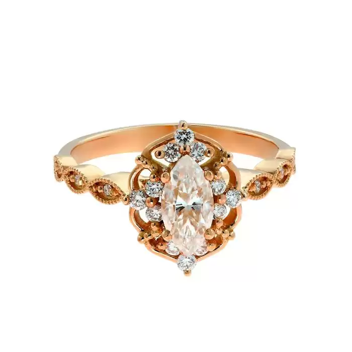 SKU-52228 / Δαχτυλίδι Ροζέτα Ροζ Χρυσός Κ18 με Μοϊσανίτη & Διαμάντια