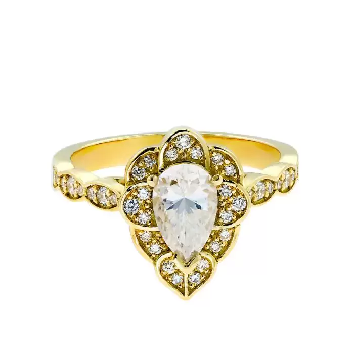 SKU-52226 / Δαχτυλίδι Ροζέτα Χρυσός Κ18 με Μοϊσανίτη & Διαμάντια

