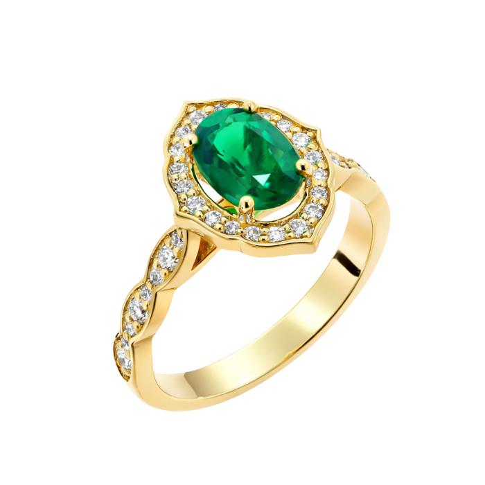 Δαχτυλίδι Ροζέτα Χρυσός Κ18 με Σμαράγδι & Διαμάντια SKU-52547