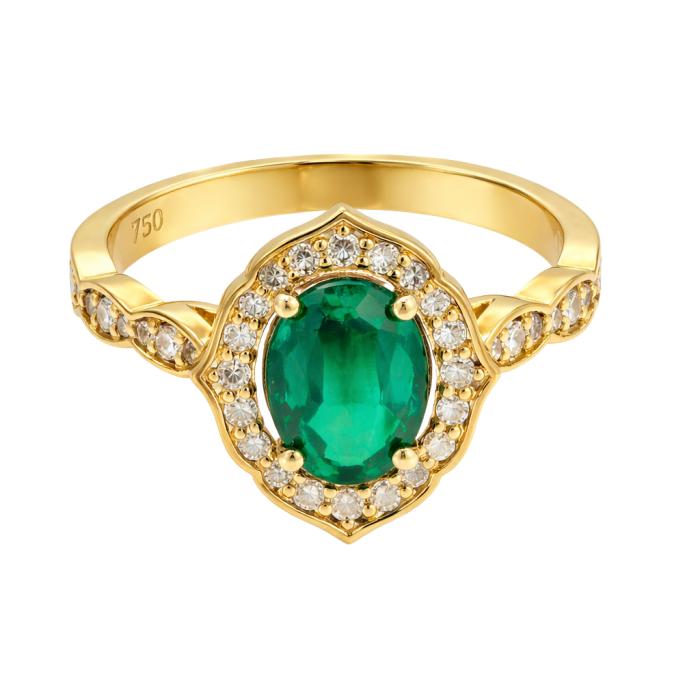 Δαχτυλίδι Ροζέτα Χρυσός Κ18 με Σμαράγδι & Διαμάντια SKU-52547