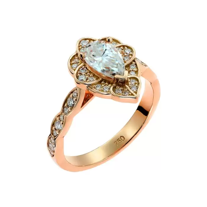 SKU-52227 / Δαχτυλίδι Ροζέτα Ροζ Χρυσός Κ18 με Μοϊσανίτη & Διαμάντια