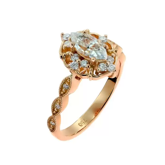 SKU-52228 / Δαχτυλίδι Ροζέτα Ροζ Χρυσός Κ18 με Μοϊσανίτη & Διαμάντια