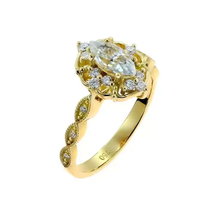 SKU-52229 / Δαχτυλίδι Μονόπετρο Χρυσός Κ18 με Μοϊσανίτη & Διαμάντια