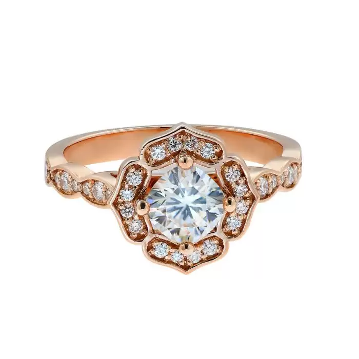 Δαχτυλίδι Ροζέτα Ροζ Χρυσός Κ18 με Μοϊσανίτη & Διαμάντια