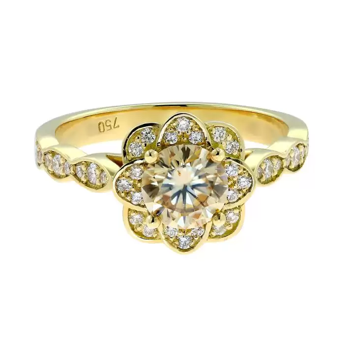 Δαχτυλίδι Ροζέτα Χρυσός Κ18 με Κίτρινο Μοϊσανίτη & Διαμάντια