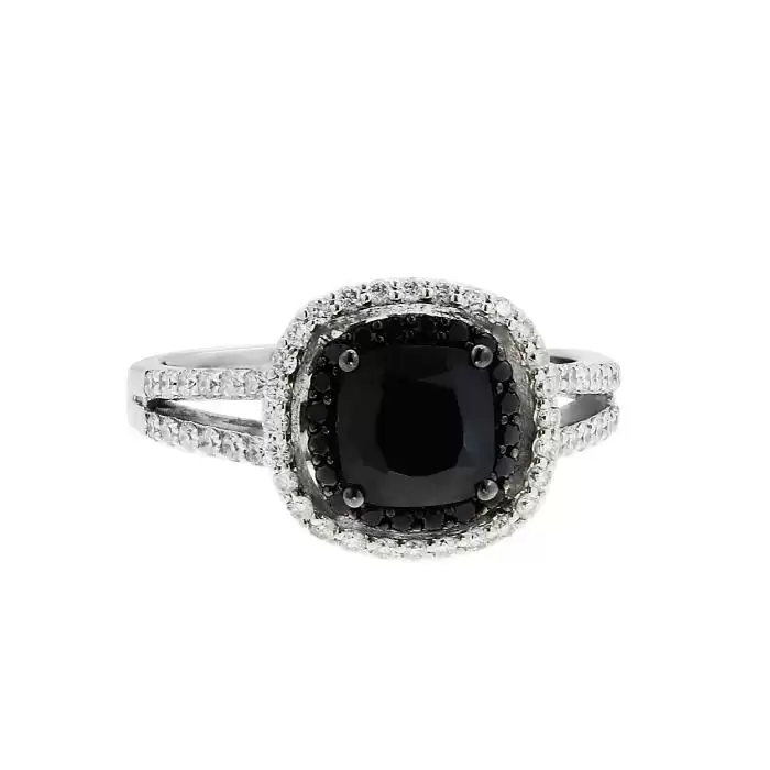 SKU-52263 / Δαχτυλίδι Λευκόχρυσος Κ18 με Μαύρο Διαμάντι