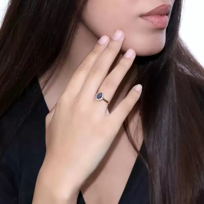 Μονόπετρο Δαχτυλίδι Ροζ Χρυσός Κ18 με Μαύρο Διαμάντι & Λευκά Διαμάντια