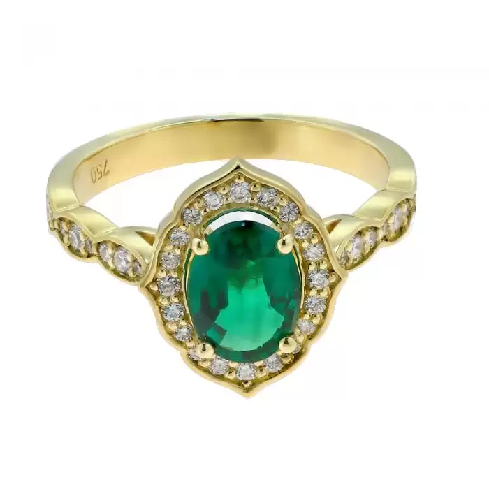 Δαχτυλίδι Ροζέτα Χρυσός Κ18 με Σμαράγδι & Διαμάντια