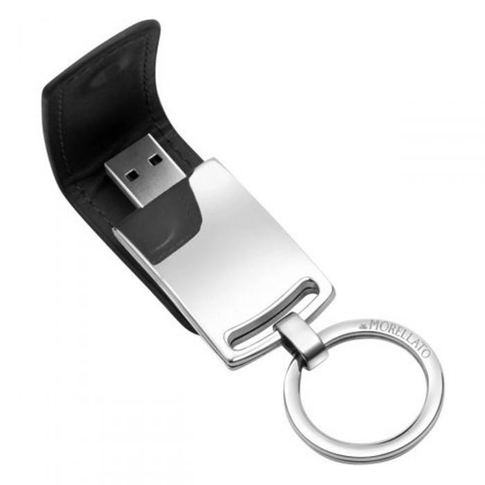 Κλειδοθήκη Morellato USB από Ανοξείδωτο Ατσάλι & Μαύρο Δέρμα