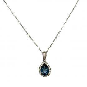 Κολιέ Λευκόχρυσος Κ18 με London Blue Topaz & Διαμάντια SKU-52308