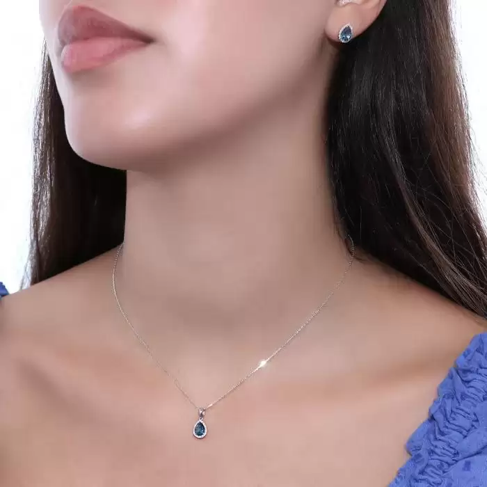 Κολιέ Λευκόχρυσος Κ18 με London Blue Topaz & Διαμάντια SKU-52308