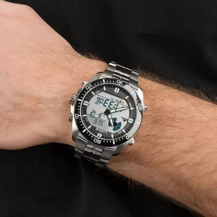 Ρολόι Ανδρικό LORUS Anadigi Sports με Ασημί Μπρασελέ από Ανοξείδωτο Ατσάλι | R2B03AX9 SKU-52756