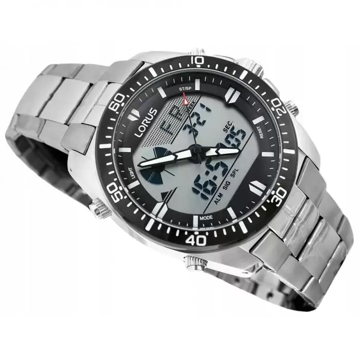Ρολόι Ανδρικό LORUS Anadigi Sports με Ασημί Μπρασελέ από Ανοξείδωτο Ατσάλι | R2B03AX9 SKU-52756