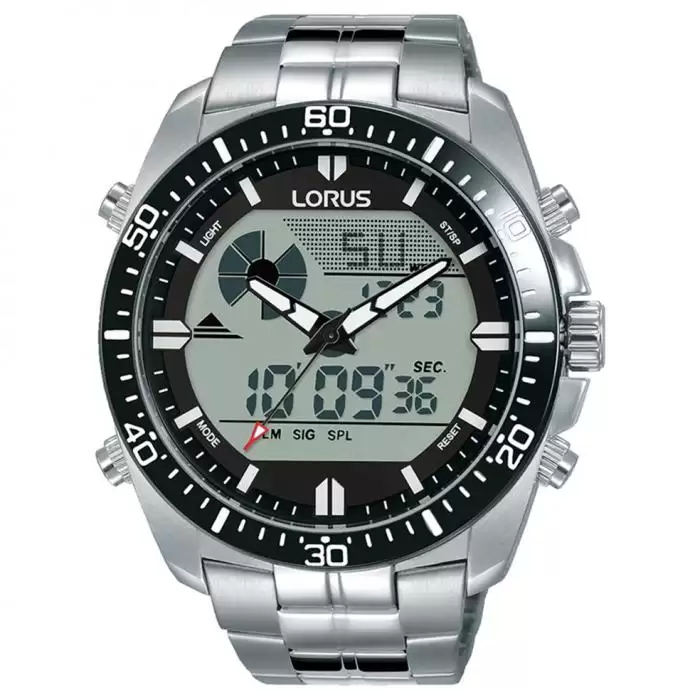 Ρολόι Ανδρικό LORUS Anadigi Sports με Ασημί Μπρασελέ από Ανοξείδωτο Ατσάλι | R2B03AX9 SKU-52756