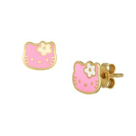 Σκουλαρίκια Hello Kitty με Ροζ Σμάλτο Χρυσός Κ9 SKU-52528