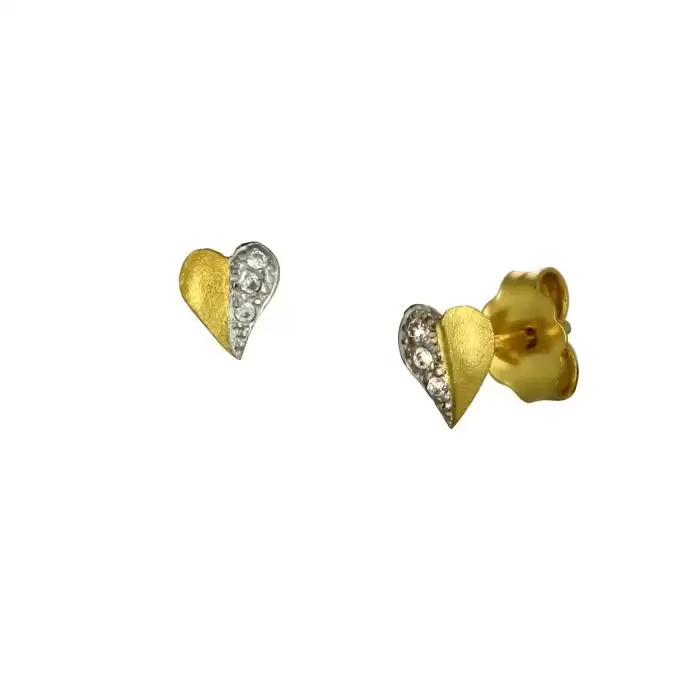 SKU-52463 / Σκουλαρίκια Καρδιά Χρυσός & Λευκόχρυσος Κ9 με Ζιργκόν