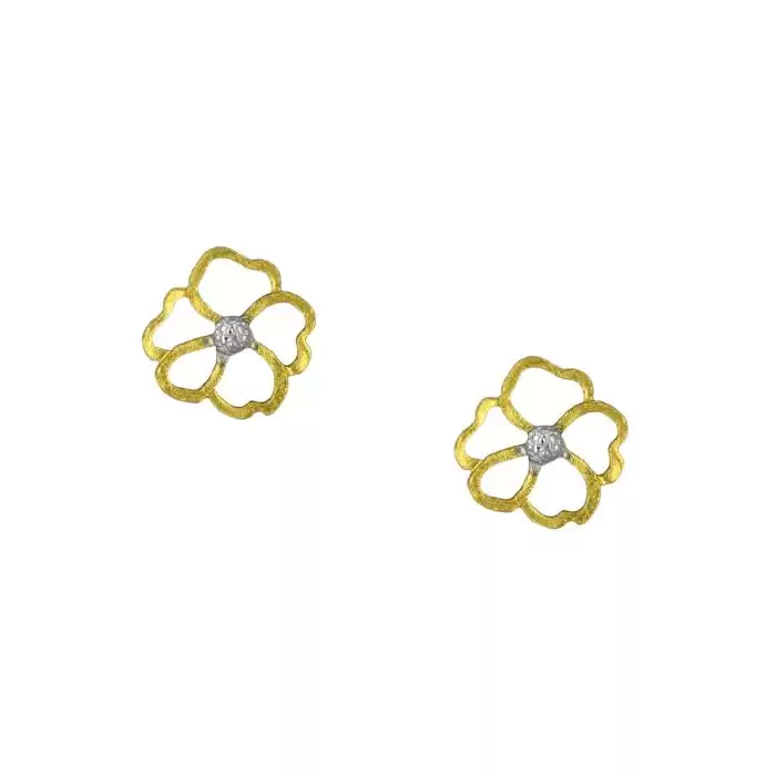 SKU-52465 / Σκουλαρίκια Λουλούδι Χρυσός & Λευκόχρυσος Κ9