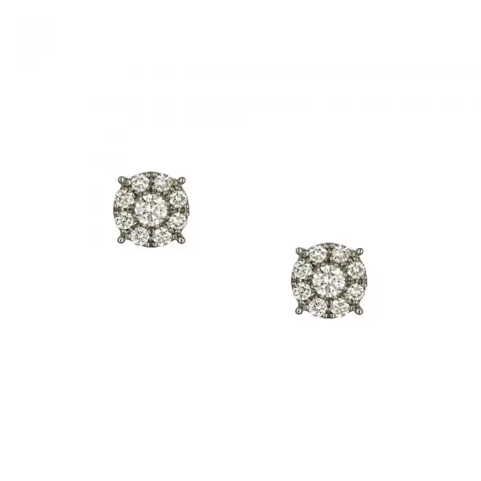 SKU-52566 / Σκουλαρίκια Ροζέτα Λευκόχρυσος Κ18 με Διαμάντια