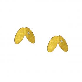 Σκουλαρίκια Φύλλα Χρυσός Κ14 με Ζιργκόν