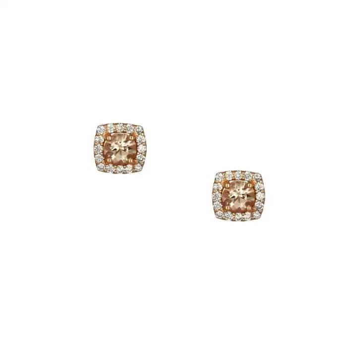 SKU-52905 / Σκουλαρίκια Ροζ Χρυσός Κ18 με Διαμάντια & Μοργκανίτη