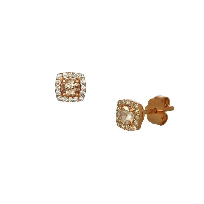 SKU-52905 / Σκουλαρίκια Ροζ Χρυσός Κ18 με Διαμάντια & Μοργκανίτη