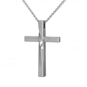 Σταυρός Χειροποίητος Λευκόχρυσος Κ14 με Λουστρέ Φινίρισμα SKU-52361