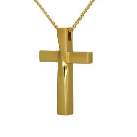 Σταυρός Χειροποίητος Χρυσός Κ14 με Λουστρέ Φινίρισμα SKU-52362