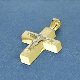 Σταυρός Βάπτισης Χρυσός & Λευκόχρυσος Κ14 με Τον Εσταυρωμένο SKU-52494