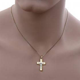 Σταυρός Βάπτισης Χρυσός & Λευκόχρυσος Κ14 με Τον Εσταυρωμένο SKU-52494