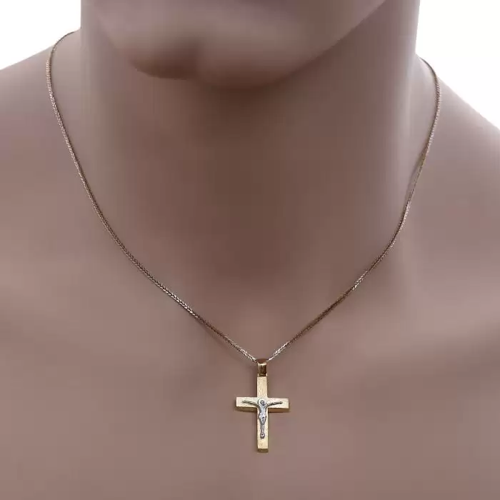 Σταυρός Ανδρικός Χρυσός & Λευκόχρυσος Κ14 με Τον Εσταυρωμένο SKU-52495